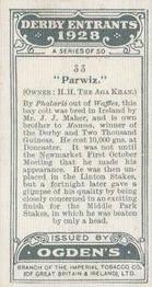 1928 Ogden's Derby Entrants #33 Parwiz Back
